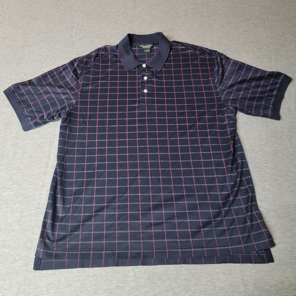 Brooks Brothers Performance Short Sleeve Cotton Polo Shirt Men L Blue RedStripes